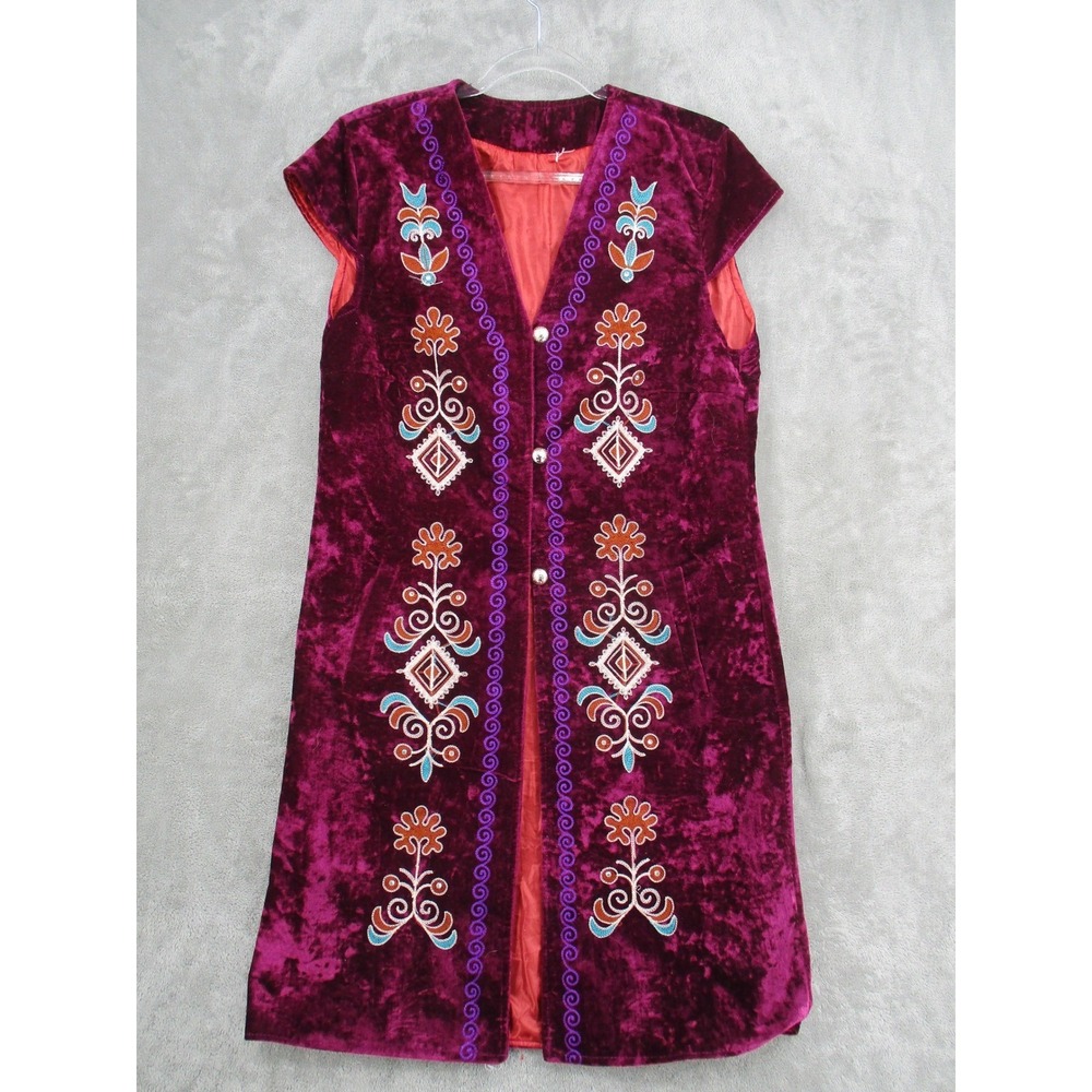 Vintage Vest Womens Medium Floral Embroidered Button Boho Duster Artsy Ornate